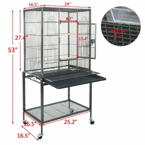 53" Black Parrot Cage Bird For Cockatiel Parakeet Finch Playtop Gym Perch Stand
