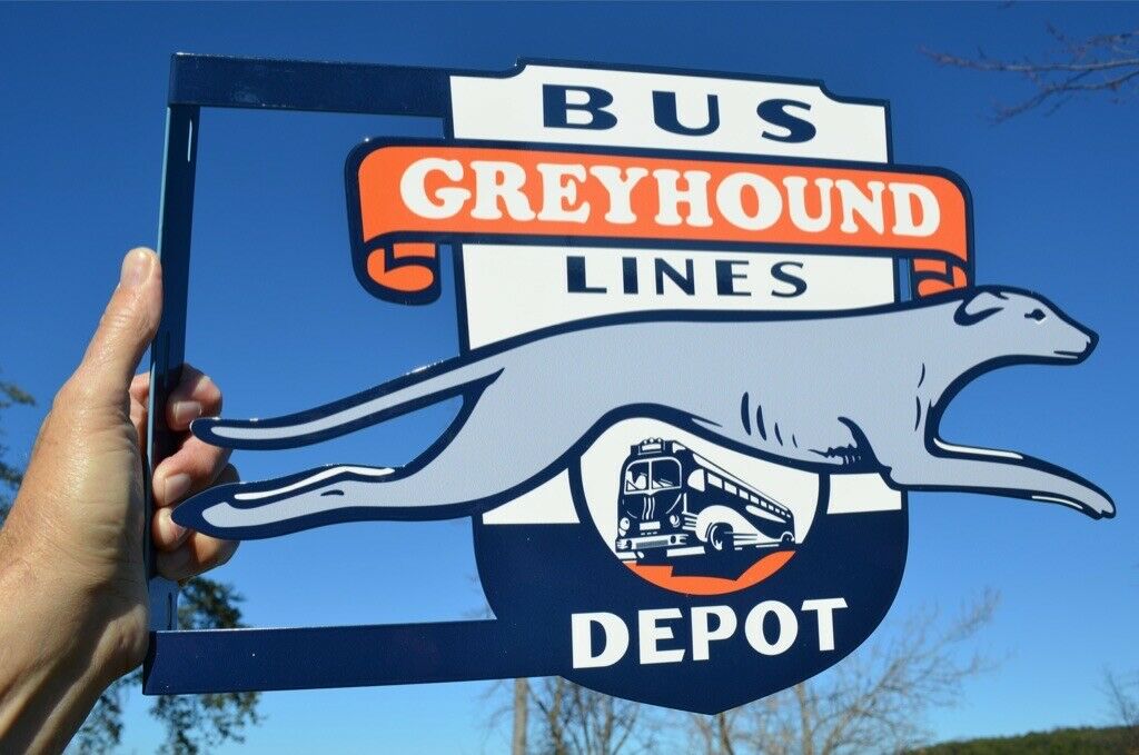 Old Style Greyhound Bus Lines Greyhound Dog Diecut Sign Thick Steel Usa Made