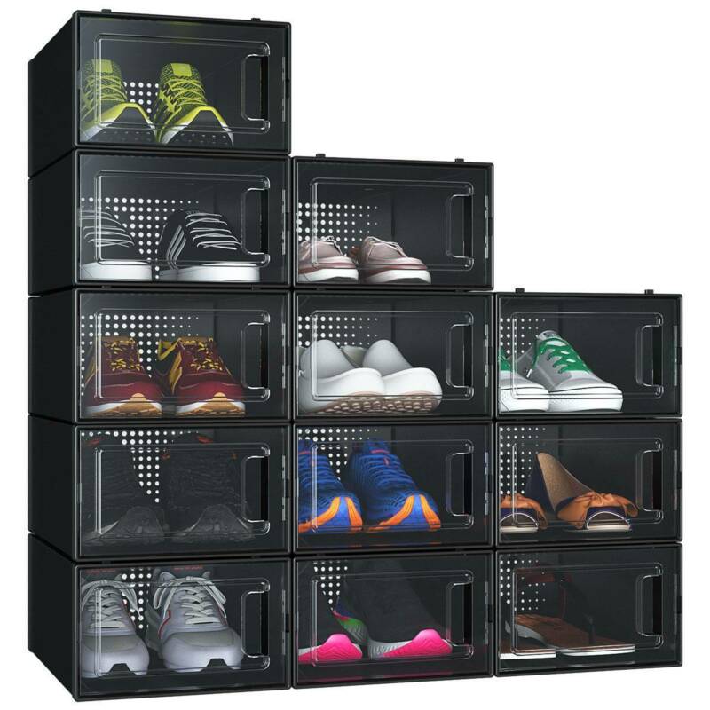 Yitahome 12pcs Shoe Box Storage Organizer Stackable Sneaker Case Container Black