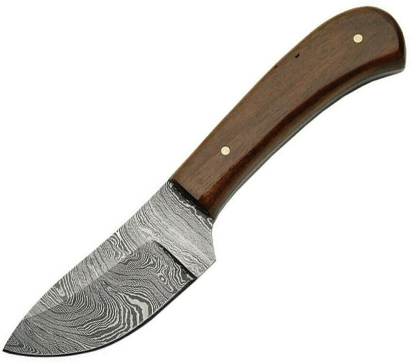 Damascus Dm1080wn Walnut Handle Straight Fixed Skinner Hunting Knife + Sheath
