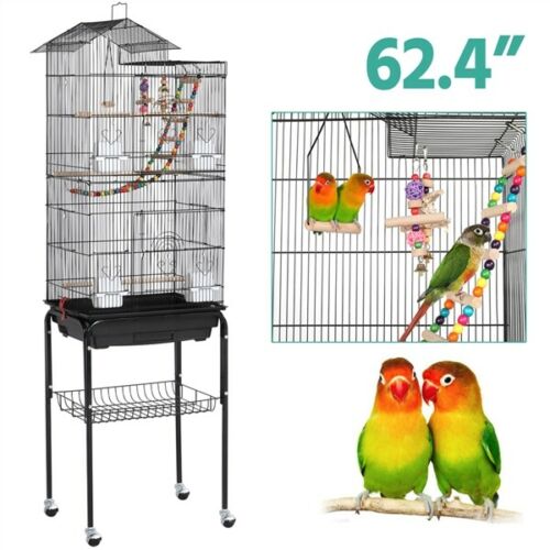 Roof Top Large Parakeet Bird Cage For Cockatiels Conures Finches W/ Stand&toys