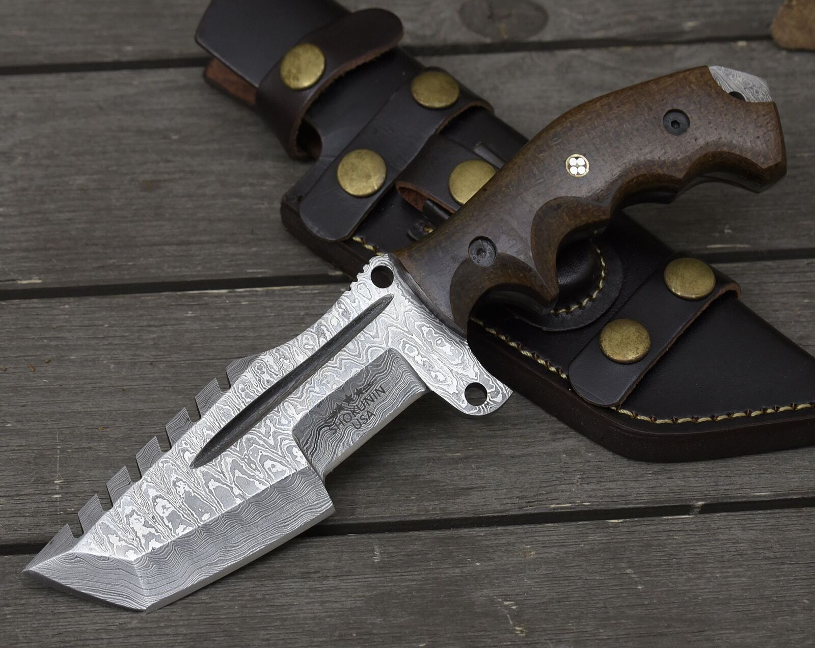 Damascus Knife, Custom Tracker Knife Handmade Forged Hunting Survival  Knife