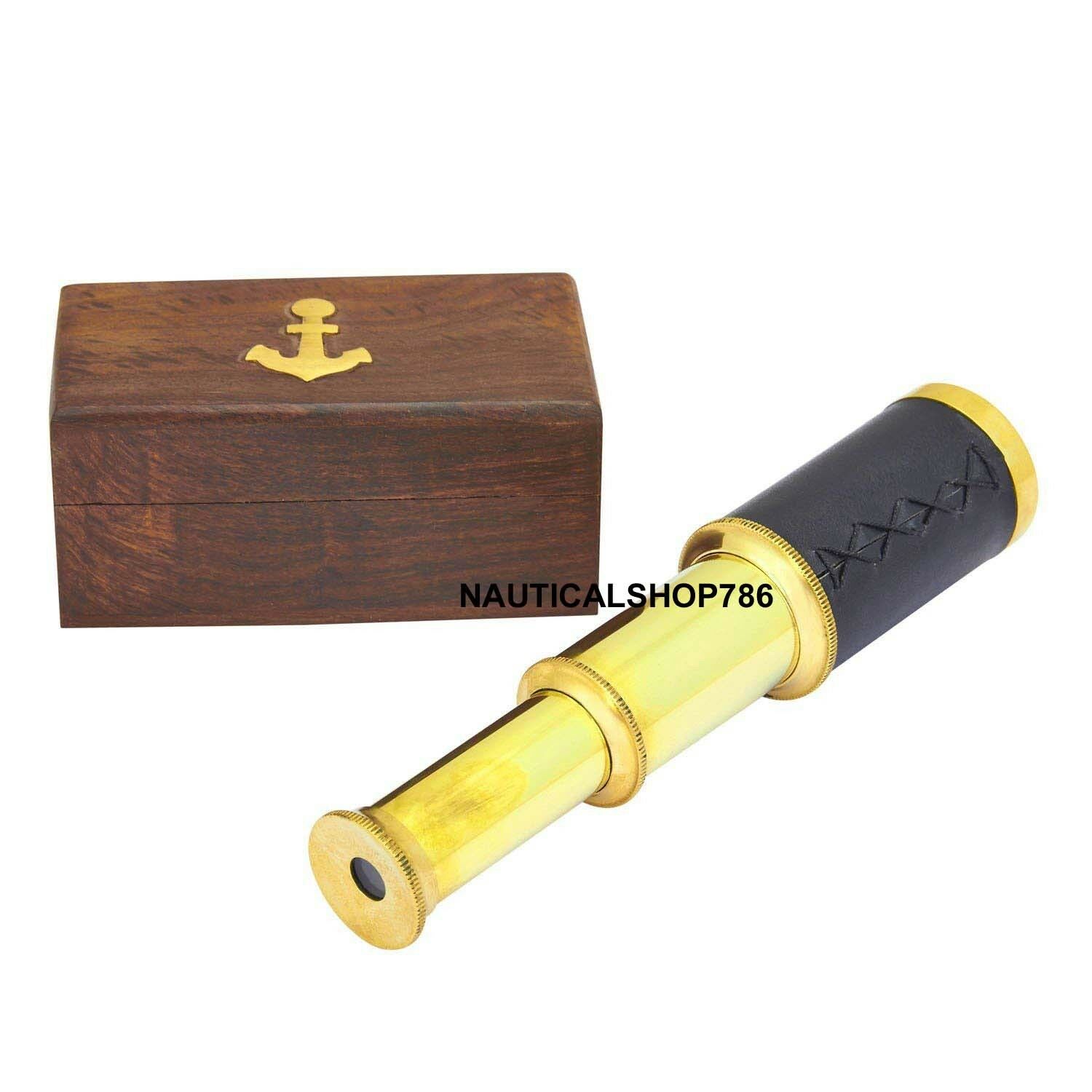 Nautical Vintage Marine Brass Telescope Black Leather For Gifting Item With Box