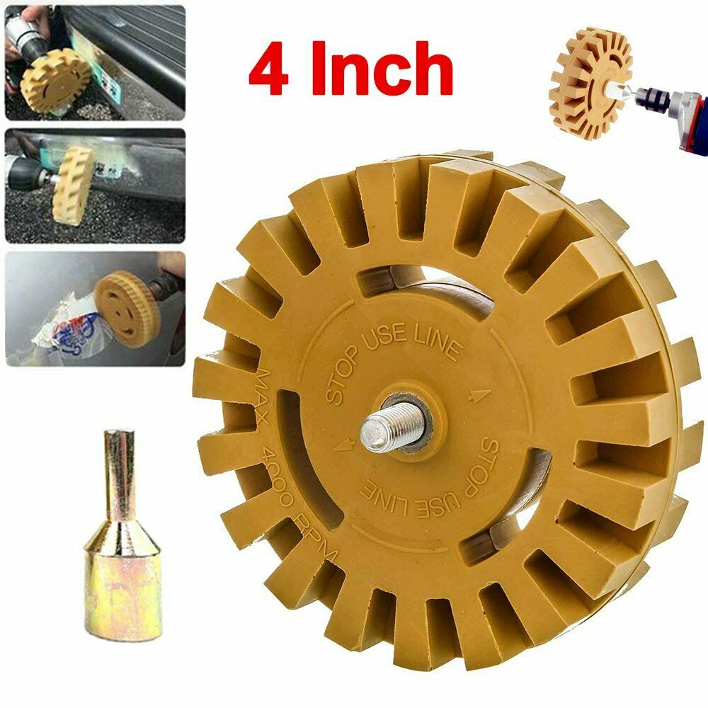 4" Car Decal Removal Eraser Wheel W/ Rubber Power Drill Adapt0er Sticker Remover