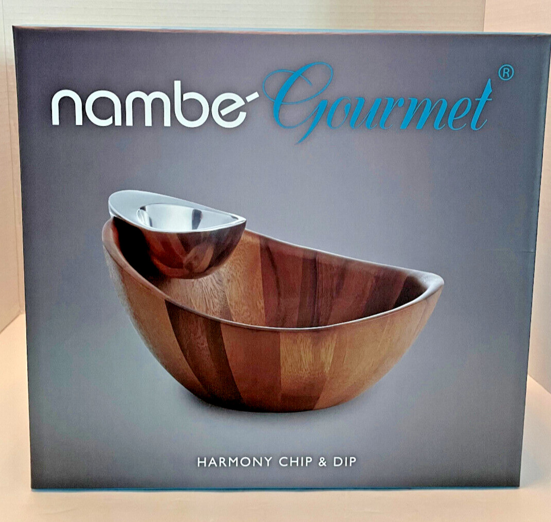 Nib Nambe Gourmet Harmony Chip And Dip Serving Bowl, Acacia Wood & Alloy Metal