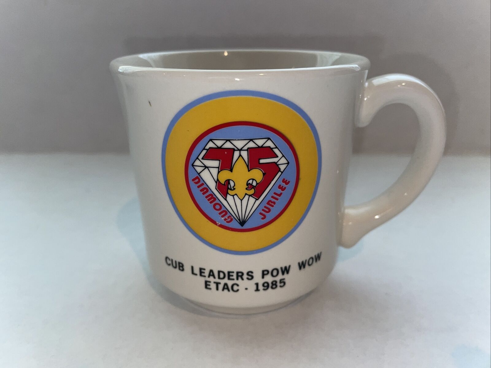 1985 Bsa Vintage 75th Diamond Jubilee Coffee Cup Mug Leaders Pow Wow Boy Scouts