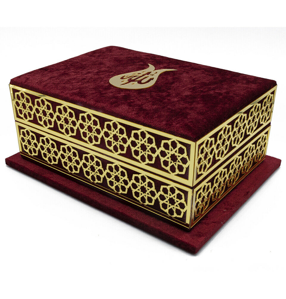 Holy Quran In Keepsake Velvet Gift Case Selcuk Tulip - Red
