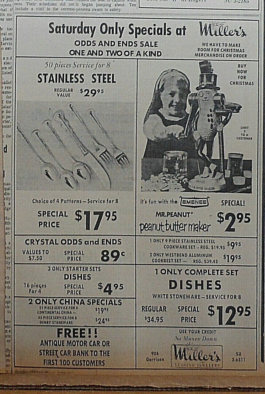 1968 Newspaper Ad Featuring Mr. Peanut Peanut Butter Maker By Emenee