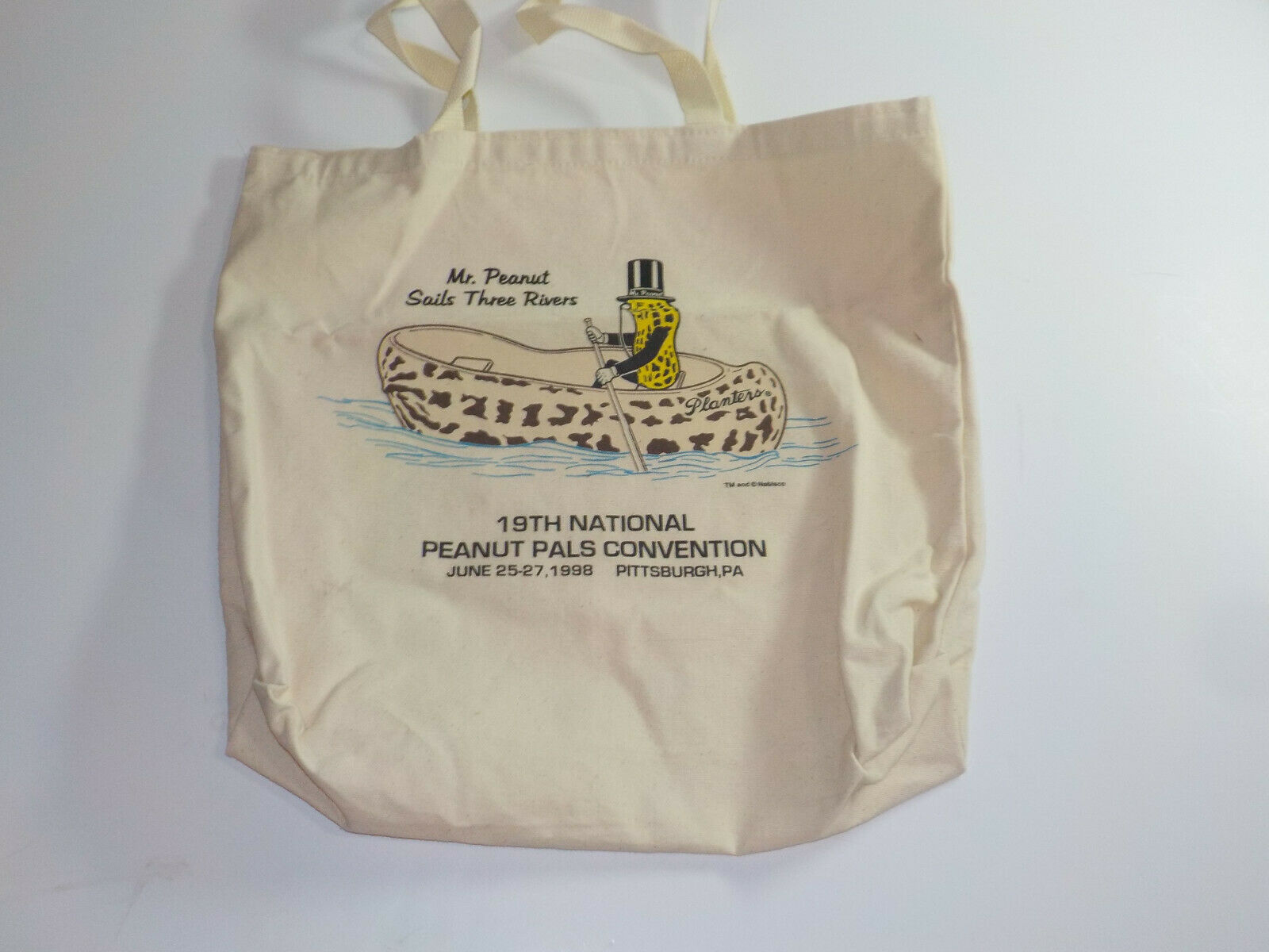 Vintage 1998 Peanut Pals Convention Tote Bag Mr Peanut Sails Three Rivers Canoe