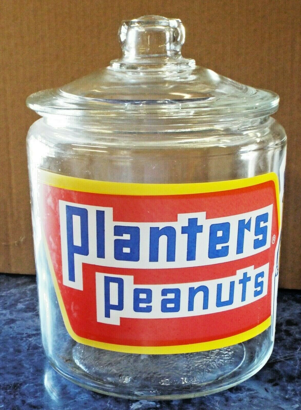 Large Vintage Planters Peanuts Clear Glass Canister Jar W/ Lid Advertising