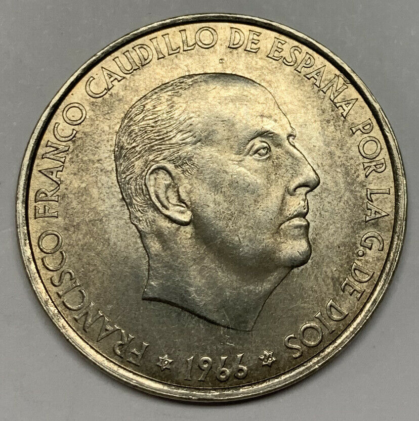 1966 (66) Spain 100 Pesetas Silver Coin Km 797 Caudillo And Regent Au/unc