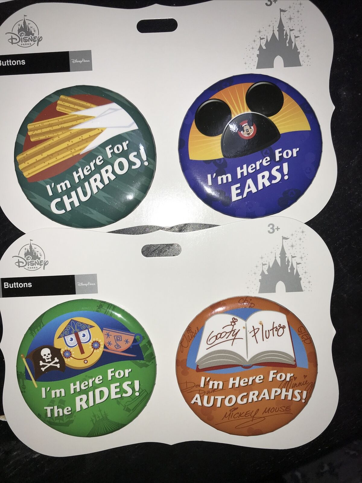 Disney Parks Buttons 2 Sets Magic Kingdom Churros, Mickey Ears , Rides