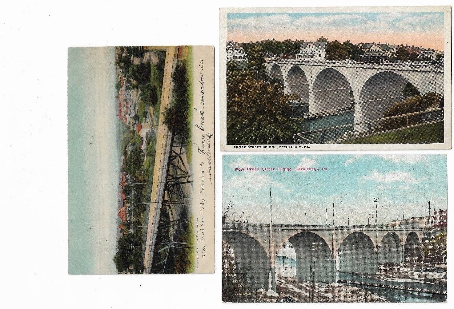 3 Bethlehem Pa Early 1900s Postcards: Broad Street Bridge