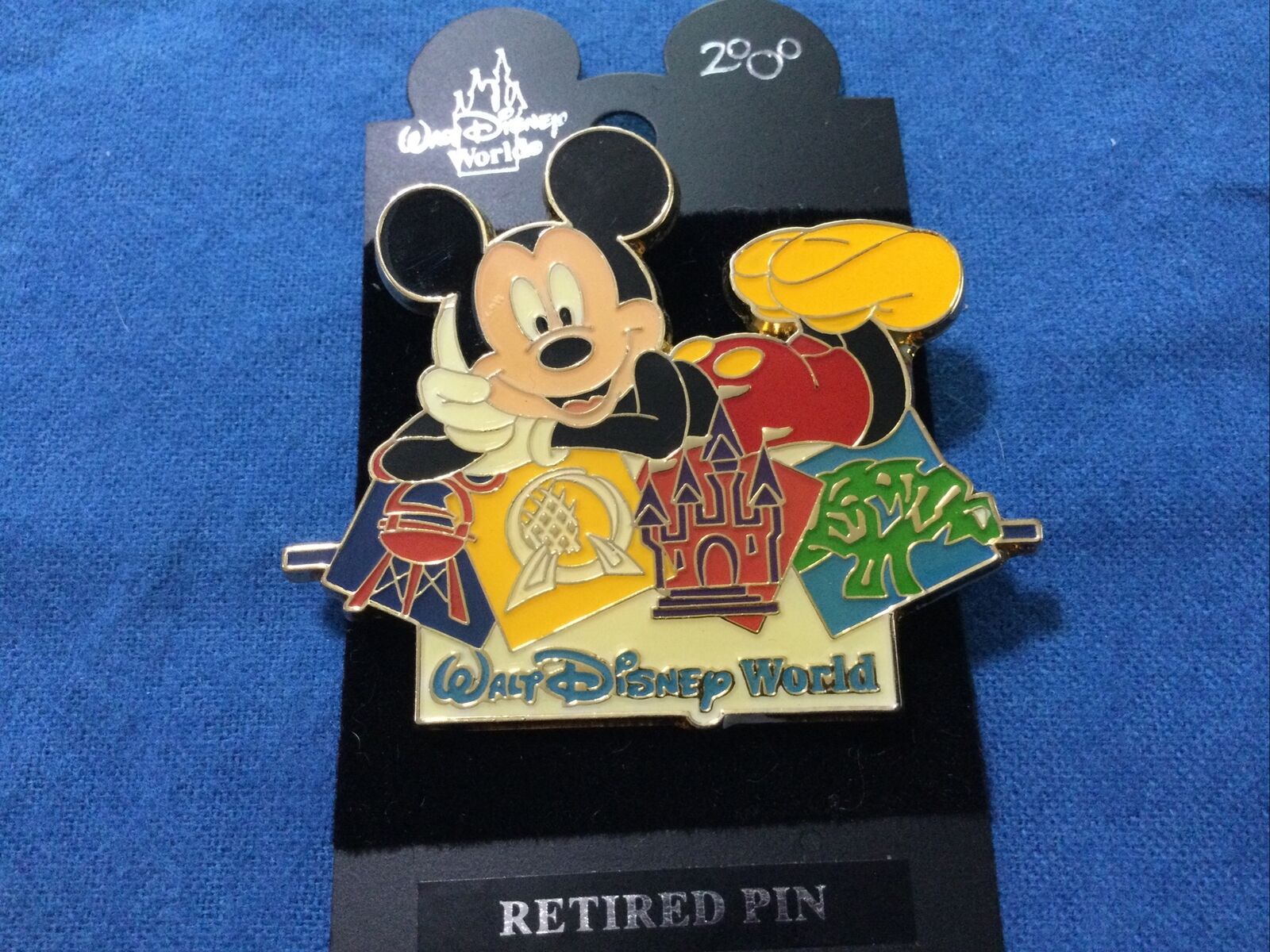 2000 Walt Disney World Brooch Pin Mickey Mouse With 4 Park Logos Retired Pin