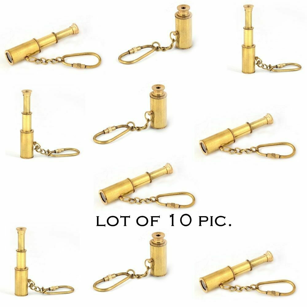 Lot Of 10 Pices Brass Keychain Telescope Marine Spyglass Key Chain Key Ring