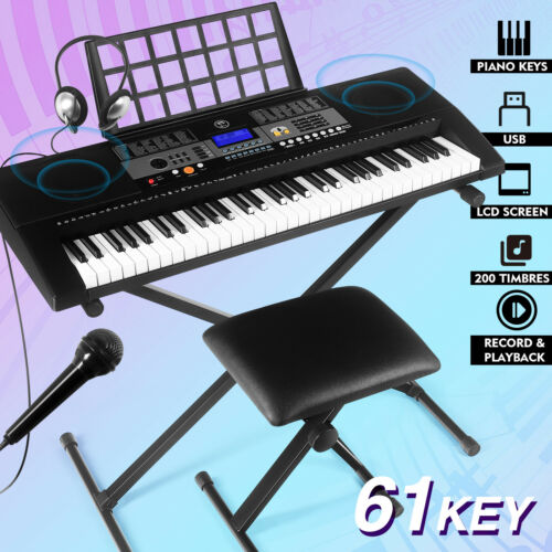 Electronic Digital Piano Keyboard 61 Key Portable Stand Stool Headset Microphone