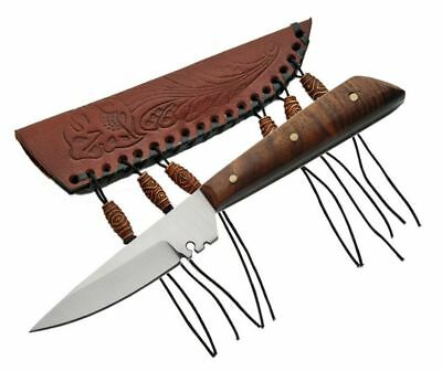 Fixed Blade Hunting Knife 5.75" Mini Native American Style Patch Leather Sheath