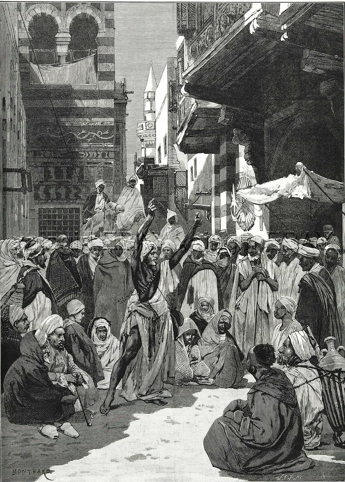 Religion Muslim Dervish Preaching Dancing Islam Egypt, Large 1880s Antique Print