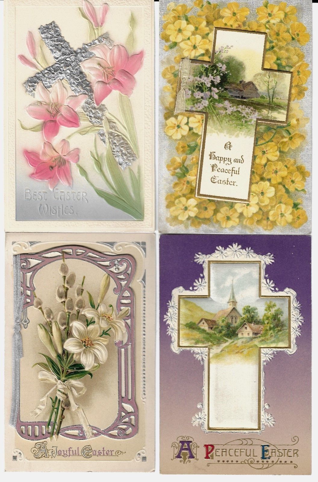 4 Vntge Religious Easter Postcards:front Of 2 Have Add-on Card (opens) Germany