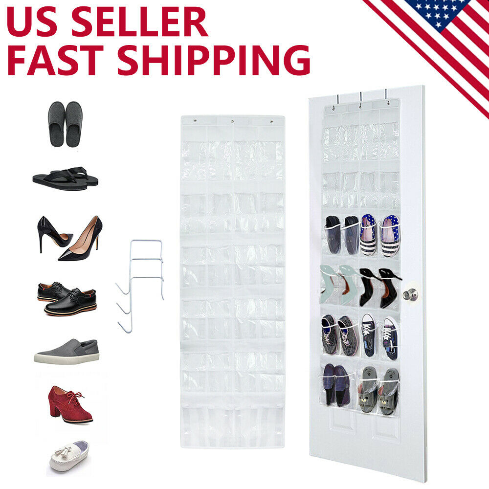 Over The Door Shoe Organizer 24 Pockets Clear Hanging Storage Holder With Hooks